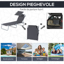 Lettino Prendisole in Ferro Pieghevole Reclinabile con Tettuccio Parasole Oxford Grigio 