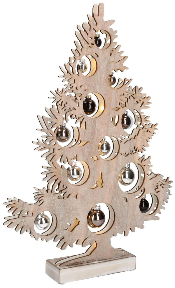 online Albero di Natale in Legno 50 cm con Led e Palline Sbiancato