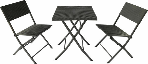 Set Tavolino e 2 Sedie Pieghevoli da Giardino in Acciaio e Rattan Becker Nero acquista