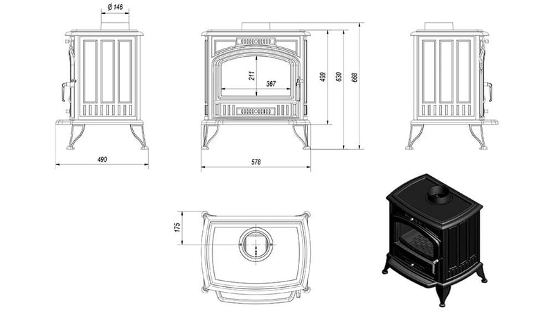 Stufa a Legna 7/11KW in Ghisa Flig Oklahoma 150 Nera
