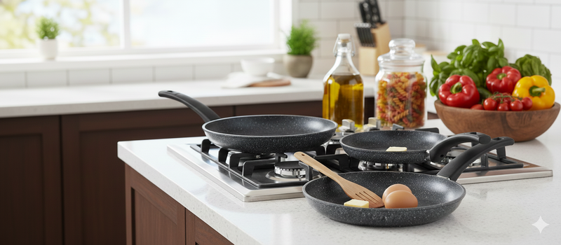 Set 3 Padelle Ø20-24-28 cm in Alluminio Pressofuso Antiaderente Olympia Hard Cook