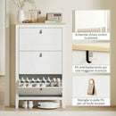 Scarpiera Slim 80x24x131 cm con 3 Cassetti e Ripiani Regolabili per 21 Paia di Scarpe in Pannello di Particelle Bianco      