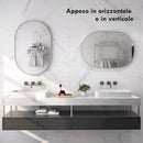 Specchio Bagno Ovale da Parete con Cornice in Alluminio 60x90 cm Verticale o Orizzontale Argento