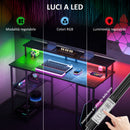 Scrivania per PC 120x 50x89,5 cm Reversibile con Prese Elettriche Luci e Supporto Monitor Nero   