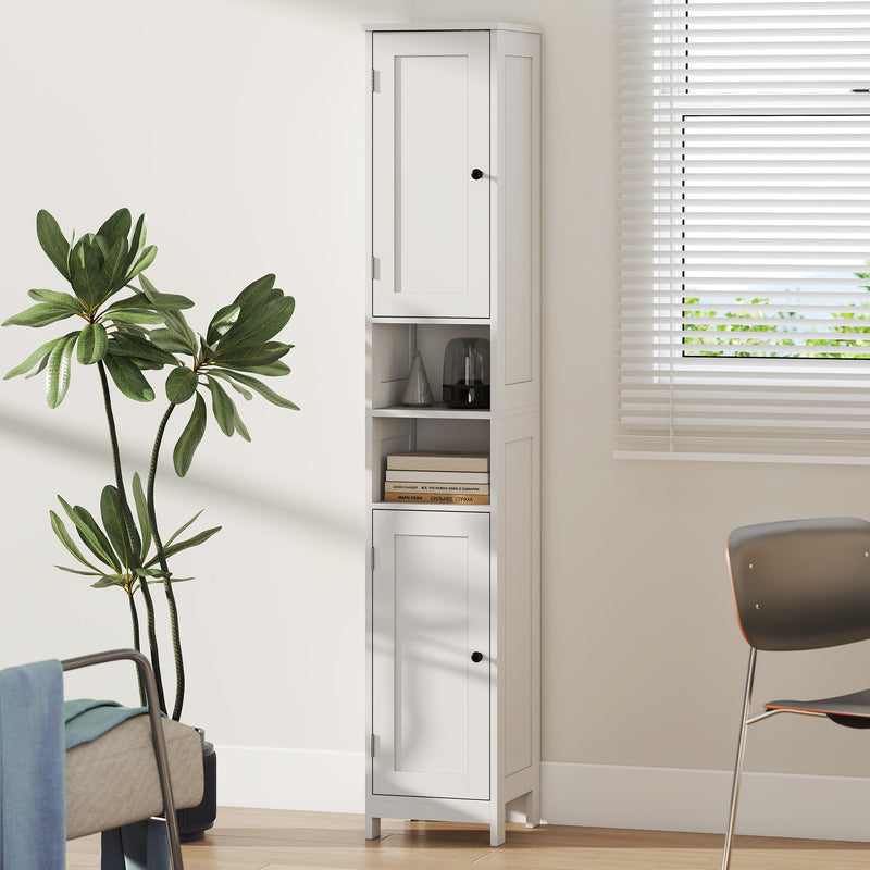 Mobile Alto a Colonna Bagno 30x30x170 cm con 2 Ripiani Aperti e 2 Armadietti in Legno Bianco      