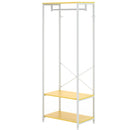 Mobile Appendiabiti 2 in 1 con Ripiano a 2 Livelli 60x40x167,5 cm in Acciaio e Truciolato Bianco e legno naturale