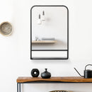Specchio Rettangolare a Parete 50x10,2x70 cm con Ripiano Inferiore in Metallo Nero e Vetro
