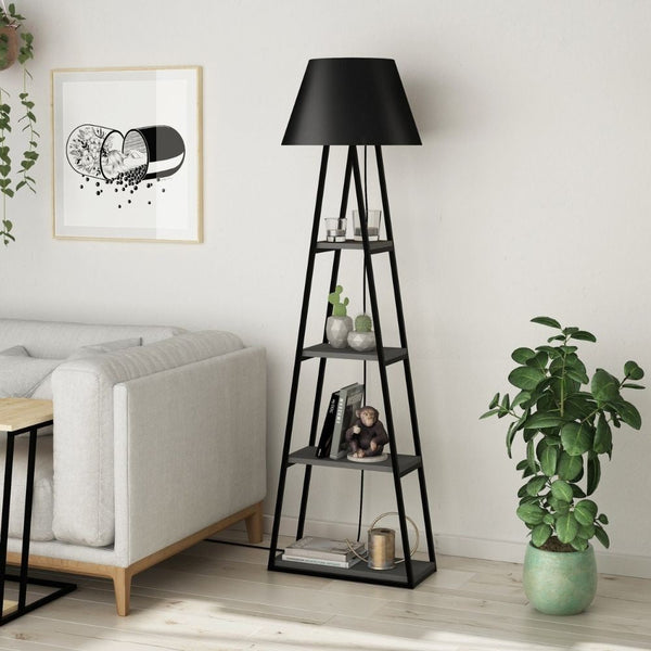 Lampada da terra Pal in legno nero antracite con mensole 50x165 sconto