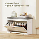Panca Scarpiera da Ingresso con Seduta Imbottita Anta a Ribalta e Scaffale Regolabile per 6-8 Paia in MDF Bianco      