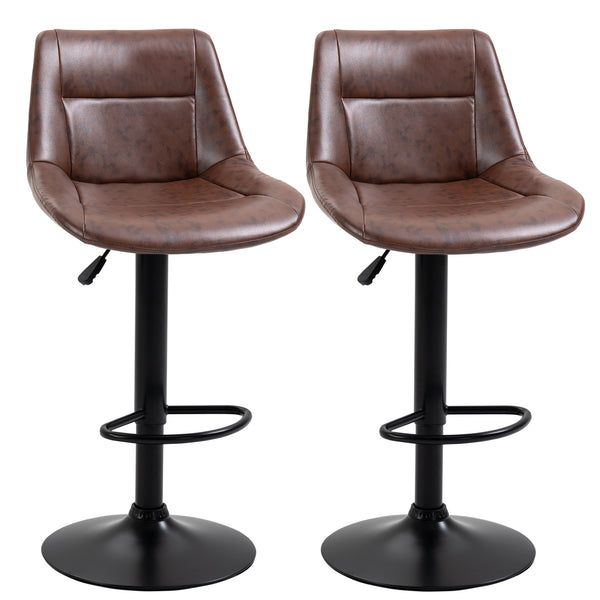 acquista Set 2 Sgabelli da Bar Vintage 46,5x50x88-108 cm Seduta in Finta Pelle Marrone