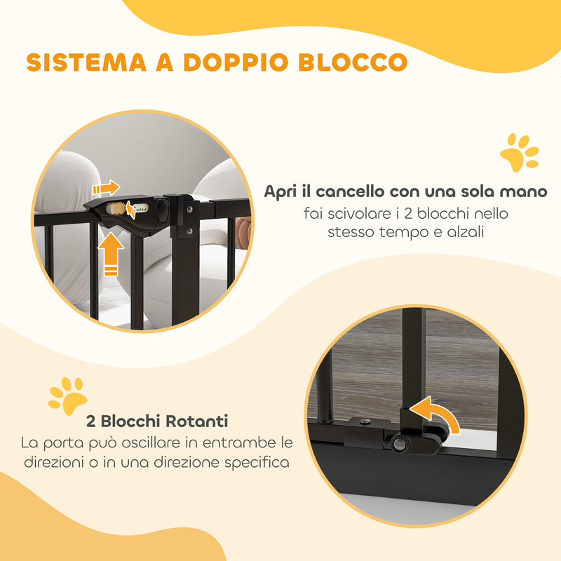 Cancellino per Cani Regolabile 74-100x77 cm con Chiusura Automatica in Acciaio e Plastica Nero  