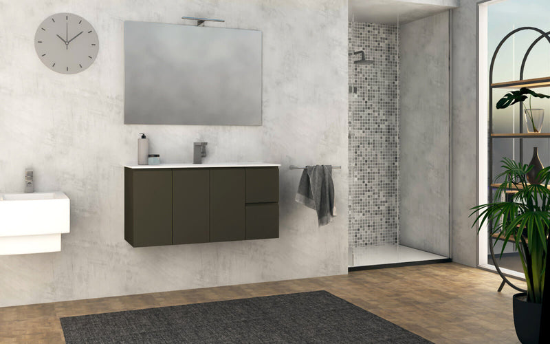 Mobile Bagno Sospeso 100 cm Lavabo e Specchio Tavassi Urano Grigio Talpa Opaco