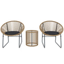 Set da Giardino 3 Pezzi con 2 Sedie con Cuscini e Tavolino a Cilindro con Piano in Vetro in Rattan PE Legno e Nero   