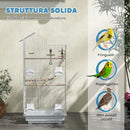 Gabbia per Uccelli Voliera 46x36x100 cm con Maniglia e Porte Gabbietta con Altalena in Acciaio PP e Legno Bianco      