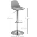 Set 2 Sgabelli da Bar 38x42x82-104 cm con Schienale e Poggiapiedi in PP Pelle PU e Acciaio Grigio      