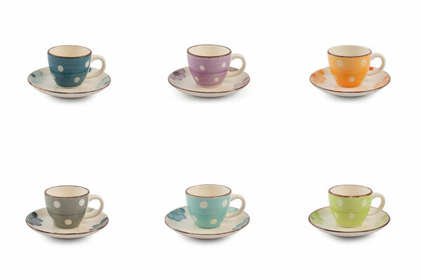 acquista Set 6 Tazzine Caffè con Piattino in Gres 50 ml Villa d'Este Home Tivoli Margarita