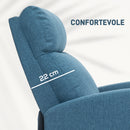 Poltrona Reclinabile 69x88x101 cm Imbottita con Poggiapiedi in Tessuto Effetto Lino e Acciaio Blu      