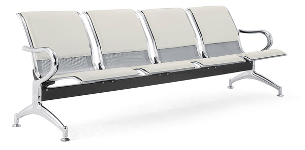 acquista Panca per Sala Attesa 4 Posti da Ufficio con Cuscino in Acciaio e Similpelle Argento/Avorio