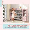 Scaffale Portagiochi per Bambini 140x30x90 cm con 8 Contenitori Rimovibili e Armadietti in MDF Rosa      