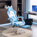 Sedia da Gaming Reclinabile 65x62x116-124 cm con Poggiapiedi e Cuscini in Finta Pelle e Spugna Bianco e Azzurro