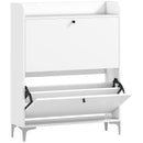 Mobile Scarpiera Slim 80x24x101 cm con 2 Cassetti a Ribalta e Ripiani Regolabili in Legno e Metallo Bianco      