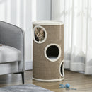 Cuccia per Gatti a 3 Livelli Ø38x70cm con Tiragraffi in Sisal e Peluche Marrone      