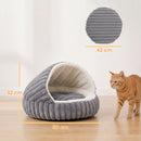 Letto per Gatti Fino a 5 kg Rotondo Semichiuso 50x50x32 cm con Cuscino Lavabile in Peluche Effetto Coniglio Grigio      