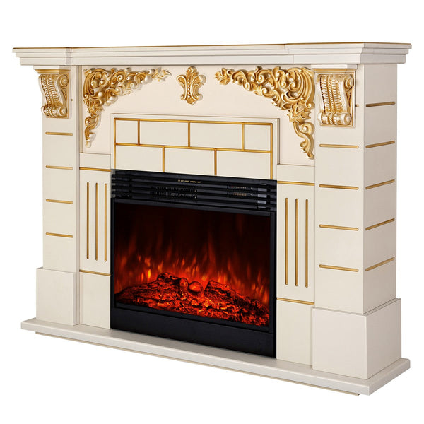 sconto Camino Elettrico da Pavimento 111x145x38 cm Effetto Fiamma 1950W Imperial & Mirabella Avorio