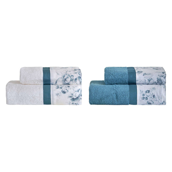 acquista Set Spugna 4 Pezzi Asciugamani Viso + Ospite con Balza Garrini Samantha Blu
