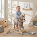 Cavallo a Dondolo per Bambini 1-3 Anni 71x30x68 cm con Suoni di Zoccoli e Nitriti in Tessuto Effetto Lino e Legno Massello Grigio      