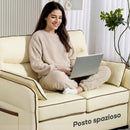 Divano 2 Posti 136x81x90 cm con Imbottitura Spessa Tasca Laterale e 2 Cuscini in Finta Pelle Beige      