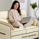 Divano 2 Posti 136x81x90 cm con Imbottitura Spessa Tasca Laterale e 2 Cuscini in Finta Pelle Beige      