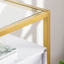 Mobile Soggiorno con Piano in Vetro 80x30x90 cm in MDF e Acciaio Bianco e Oro