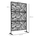 Paravento da Esterno Decorativo  con Design a Foglie 122x198 cm in Acciaio Traforato Nero
