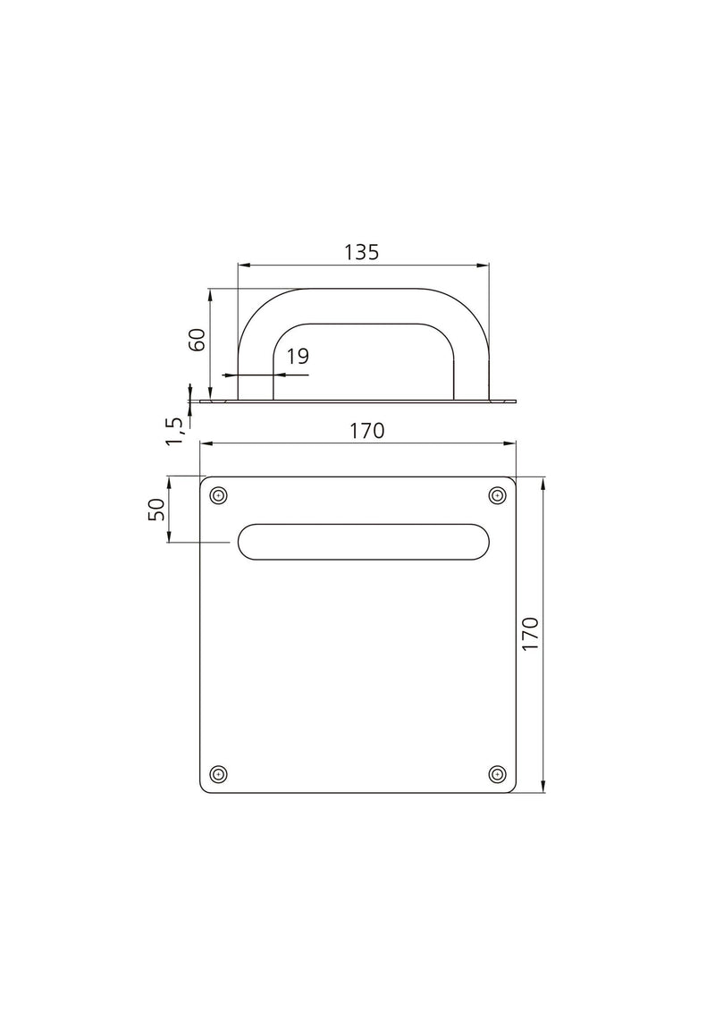 Maniglie Fisse ad u con Piastra 17 x 17 cm Acciaio Inossidabile Nichel Satinato Set di 2 Emuca
