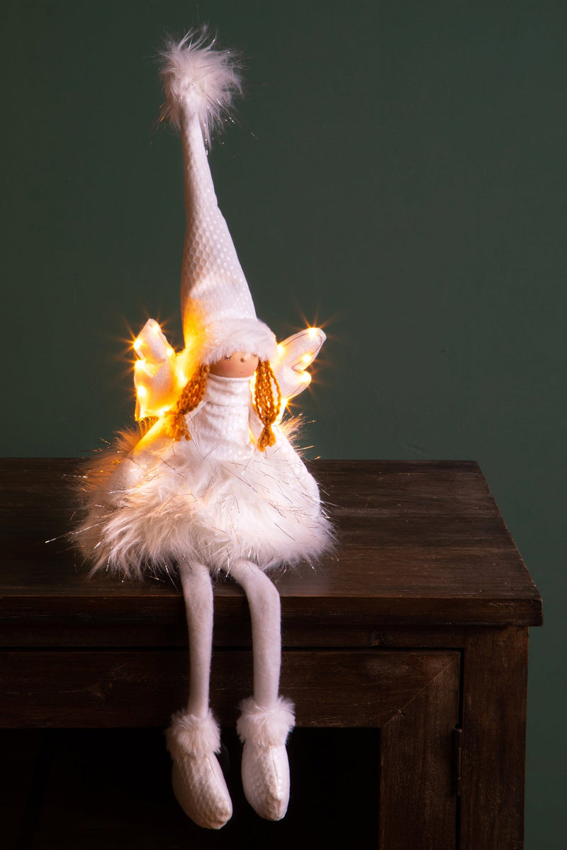 Angelo Seduto con Led H60 cm in Tessuto Bianco