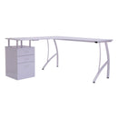 Scrivania Moderna ad Angolo con Cassetti in Legno Bianco 152x144x76 cm 