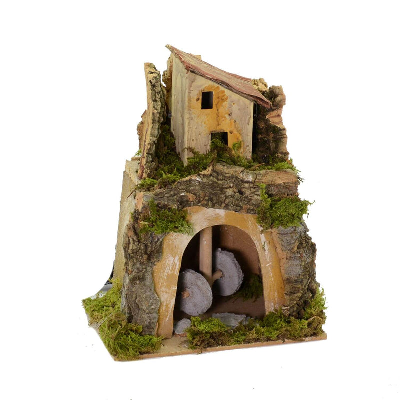 Presepe con Macina Elettrica in Legno 18x23x12,5cm
