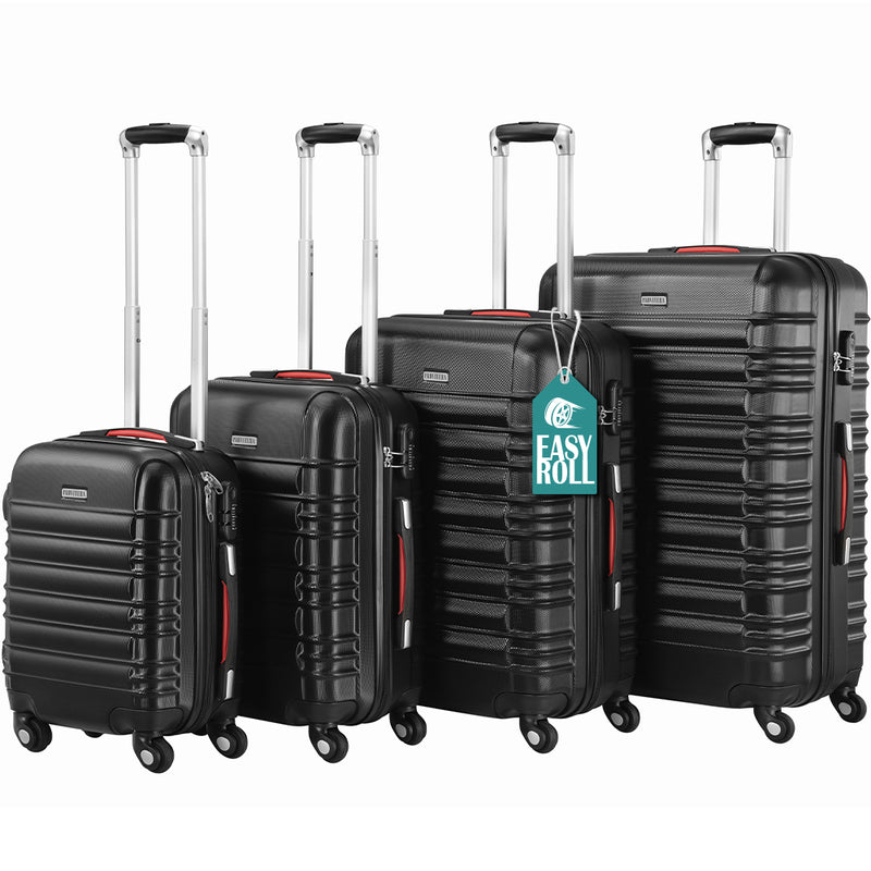 Set 4 Valigie Rigide Trolley Easy Roll Bagaglio a Mano e Stiva da Viaggio in ABS Nero      