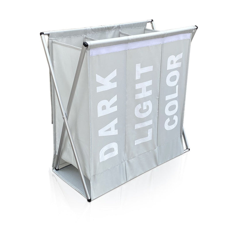 Cesto Portabiancheria 63x61x32 cm 3 Scomparti in Alluminio Grigio Chiaro