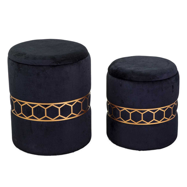Set 2 Pouf Contenitore Ø35 cm e Ø39 cm in Tessuto Velluto Nero prezzo