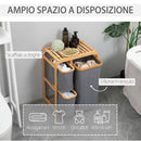 Cesto Portabiancheria 3 Scomparti Estraibili 50x32x69,7 cm in Tessuto e Bambù
