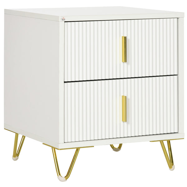 Comodino con 2 Cassetti 40x40x47 cm in Legno con Maniglie e Gambe in Metallo Bianco e Oro sconto