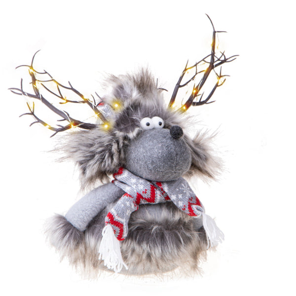 Renna con Led H35 cm in Tessuto Grigio/Rosso acquista