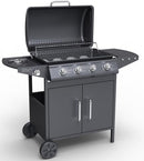 Barbecue a Gas 4+1 Fuochi Martin Fuoco Principale da 2,5 kW Accensione Piezoelettrica in Acciaio Smaltato Nero