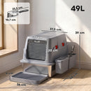 Lettiera Gatto Chiusa 3 in 1 Grande 49 L 58x37,5x39 cm con Coperchio Paletta Pedana e 2 Contenitori in Acciaio Inox Grigio      