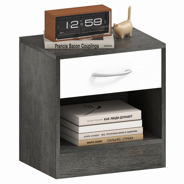 Comodino con Cassetto e Ripiano Aperto 39x28x41 cm in Legno Bianco e Grigio Scuro online