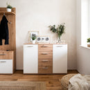 Credenza Jacky 2 2 ante e 4 cassetti 120x85h cm rovere bianco