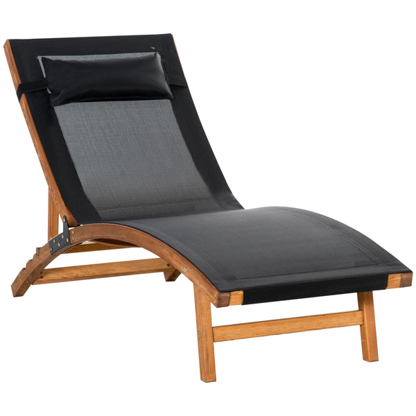 online Lettino Prendisole da Giardino 180x56x72 cm in Legno e Texteline Nero