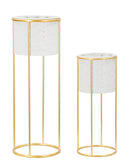Porta Vasi Whity Coppia Ø17x46 cm - Ø14x34 cm in Ferro Oro e Bianco      